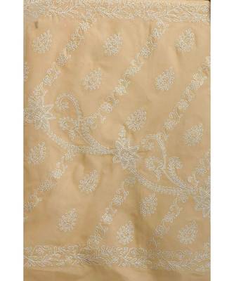 Ada Hand Embroidered Fawn Cotton Lucknow Chikan Saree With Blouse 3
