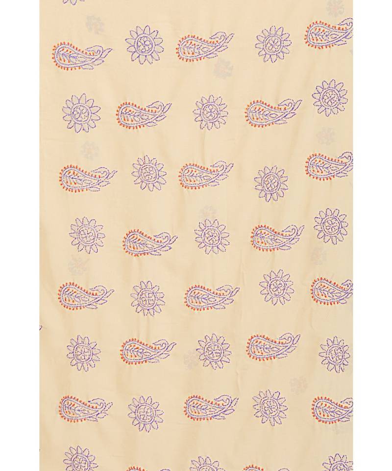 Ada Hand Embroidered Fawn Faux Georgette Lucknow Chikan Women Saree With Blouse - A458822