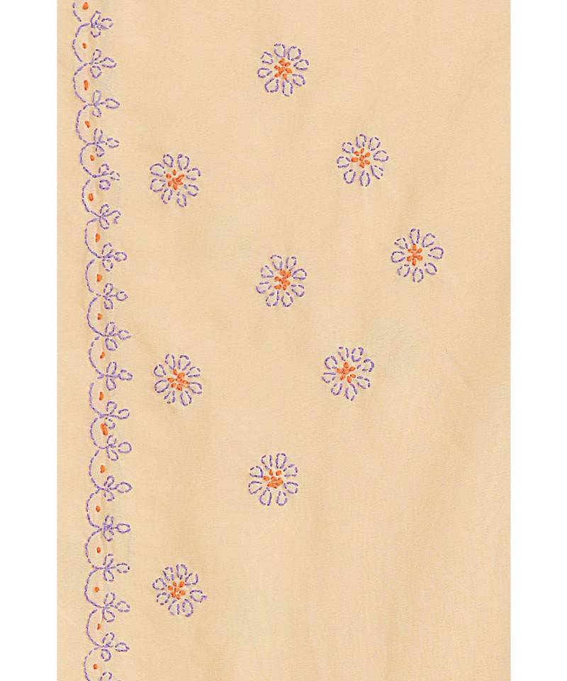 Ada Hand Embroidered Fawn Faux Georgette Lucknow Chikan Women Saree With Blouse - A458822
