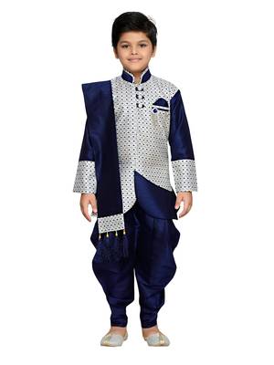 Blue woven art silk boys sherwani 1