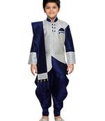 Blue woven art silk boys sherwani