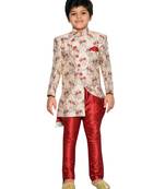 Beige woven art silk boys sherwani
