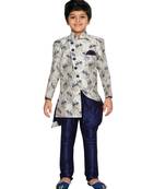 Beige woven art silk boys sherwani
