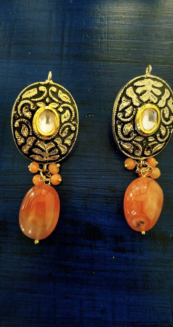 Orange Meenakari Studs
