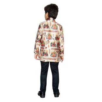 Beige printed satin boys indo western dress 2