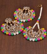Multicolored Kundan Embellished Darngler Earrings cum Tikka Set