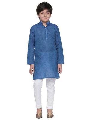 Blue printed cotton boys-kurta-pyjama 1
