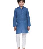 Blue printed cotton boys-kurta-pyjama