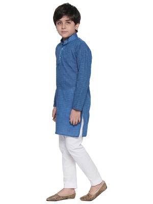 Blue printed cotton boys-kurta-pyjama 2
