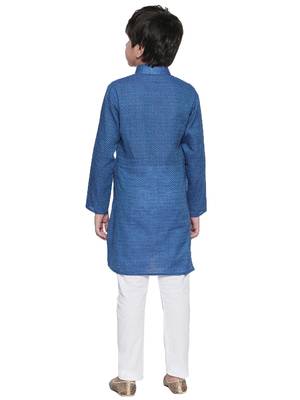 Blue printed cotton boys-kurta-pyjama 3