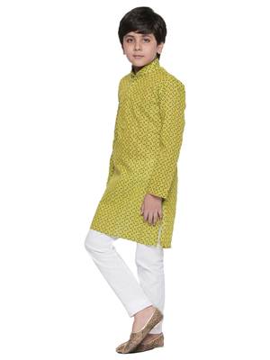 Green printed cotton boys-kurta-pyjama 2