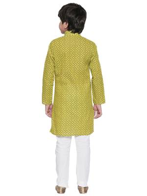 Green printed cotton boys-kurta-pyjama 3