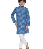 Blue printed cotton boys-kurta-pyjama