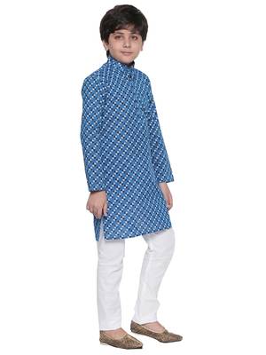 Blue printed cotton boys-kurta-pyjama 2