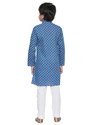 Blue printed cotton boys-kurta-pyjama 3