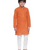 Orange printed cotton boys-kurta-pyjama