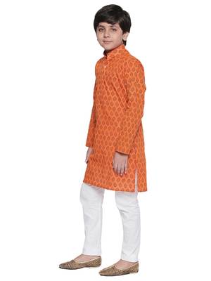 Orange printed cotton boys-kurta-pyjama 2