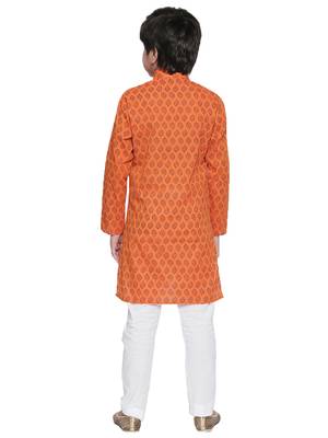 Orange printed cotton boys-kurta-pyjama 3