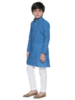 Blue printed cotton boys-kurta-pyjama 2
