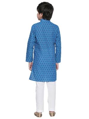 Blue printed cotton boys-kurta-pyjama 3