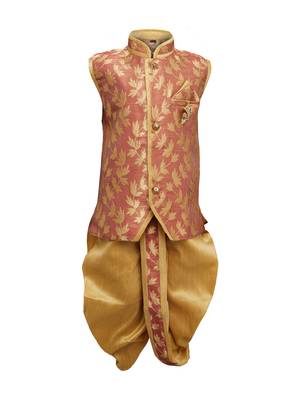 Orange woven silk blend boys dhoti kurta 1