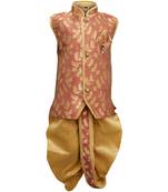 Orange woven silk blend boys dhoti kurta