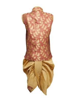 Orange woven silk blend boys dhoti kurta 2