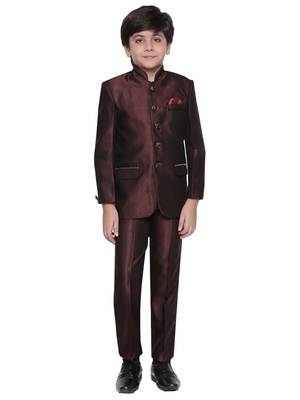 Maroon plain blended cotton boys-indo-western-dress 1