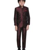 Maroon plain blended cotton boys-indo-western-dress