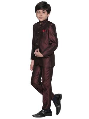 Maroon plain blended cotton boys-indo-western-dress 2