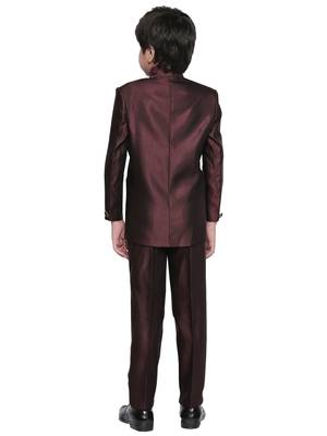 Maroon plain blended cotton boys-indo-western-dress 3
