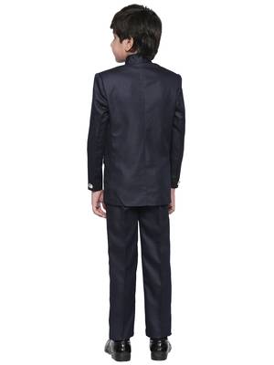 Blue plain blended cotton boys indo western dress 3