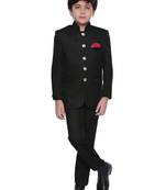 Black plain blended cotton boys indo western dress
