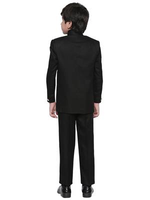 Black plain blended cotton boys indo western dress 3