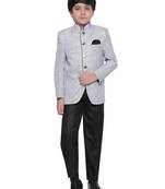 Grey plain blended cotton boys indo western dress