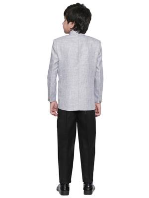 Grey plain blended cotton boys indo western dress 3