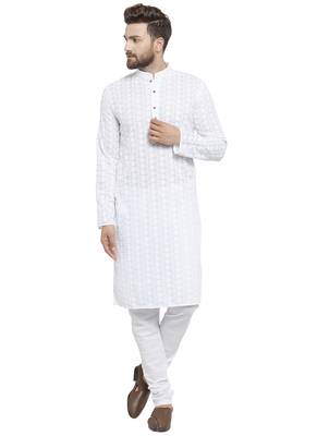 Designer White Chikankari Linen Kurta With Churidaar Pajyma For A Royal Look By Treemoda 1