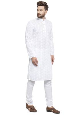 Designer White Chikankari Linen Kurta With Churidaar Pajyma For A Royal Look By Treemoda 2