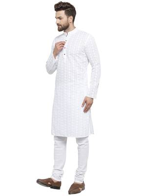 Designer White Chikankari Linen Kurta With Churidaar Pajyma For A Royal Look By Treemoda 3