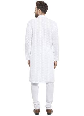 Designer White Chikankari Linen Kurta With Churidaar Pajyma For A Royal Look By Treemoda 4