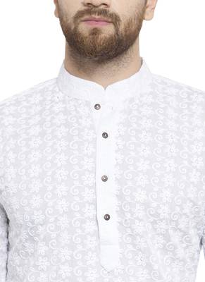 Designer White Chikankari Linen Kurta With Churidaar Pajyma For A Royal Look By Treemoda 5