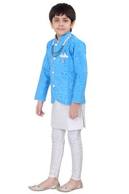 Blue brasso velvet boys indo western dress 1