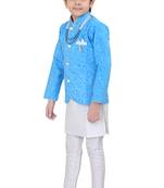 Blue brasso velvet boys indo western dress