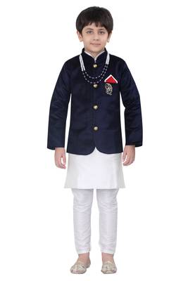 Blue plain velvet boys-indo-western-dress 1