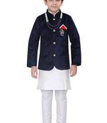 Blue plain velvet boys-indo-western-dress