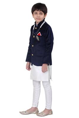 Blue plain velvet boys-indo-western-dress 2
