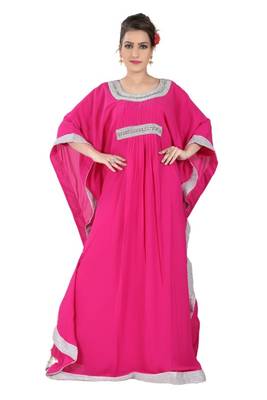 Pink embroidered georgette islamic kaftans 1