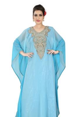 Blue embroidered georgette islamic kaftans 1