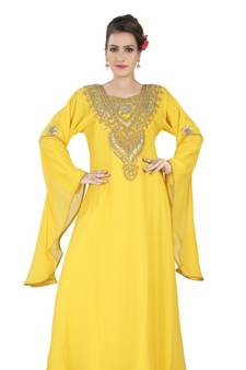 Yellow embroidered georgette islamic kaftans