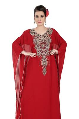Red embroidered georgette islamic kaftans 1
